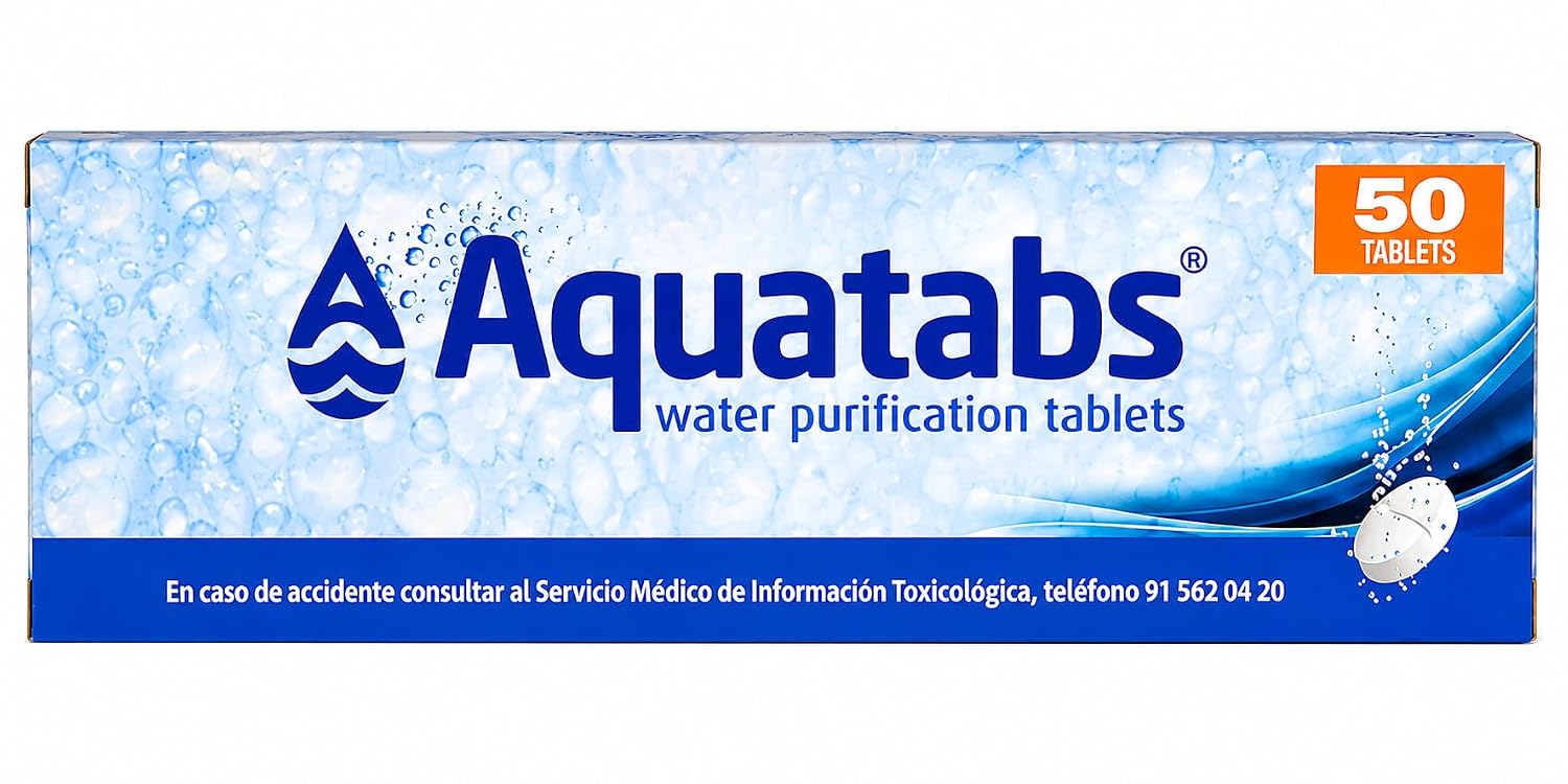 Aquatabs 8,5 mg | 50 Pastillas Potabilizadoras de Agua | Pastillas potabilizadoras de agua para consumo humano