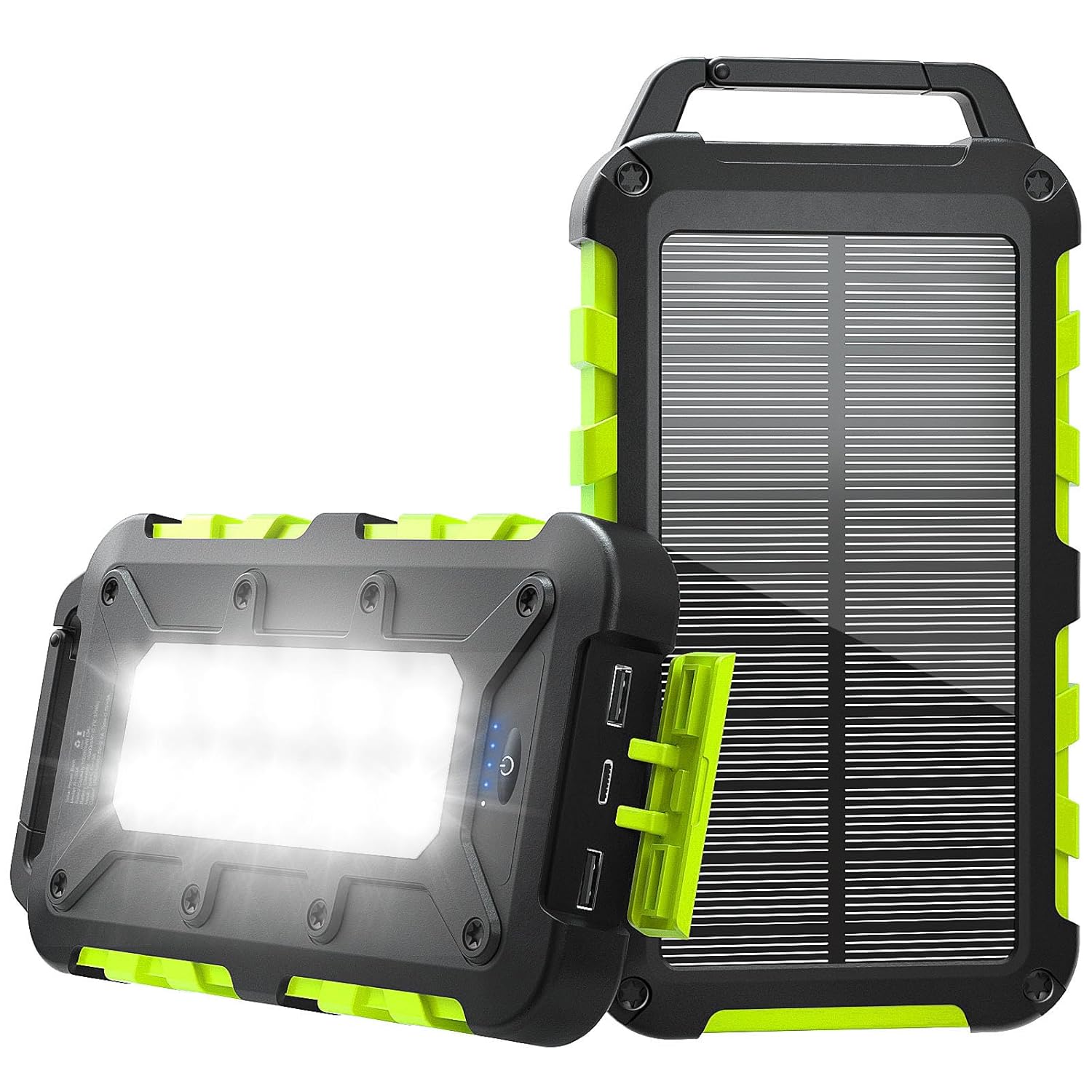 TOENNESEN Cargador Solar 10000m Ah Power Bank Solar, Bateria Externa con Carga Rápida 22,5 W Impermeable IPX4 2 Puertos USB + Linterna LED Compatible con Smartphones Tablets Camping y Emergencias Verde