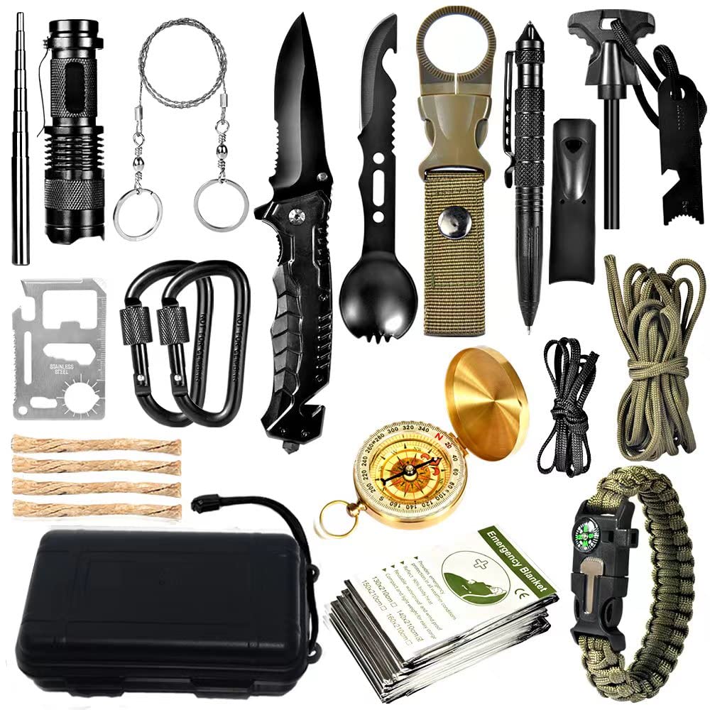 Kit de Supervivencia, Survival Kit 88 en 1 es la Mejor Herramienta de Supervivencia para los supervivientes Salvajes e Ideal para Las Aventuras de Acampada al Aire Libre